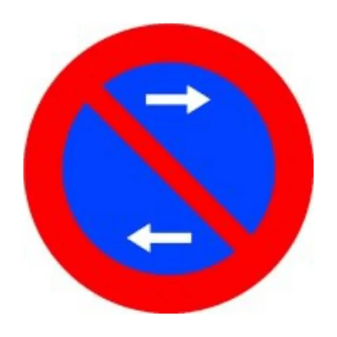 Señal R-308f: Estacionamiento prohibido hacia ambos lados de la señal