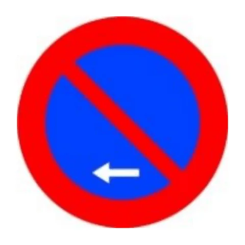Señal R-308h: Estacionamiento prohibido hacia el lado de la señal indicado por la flecha