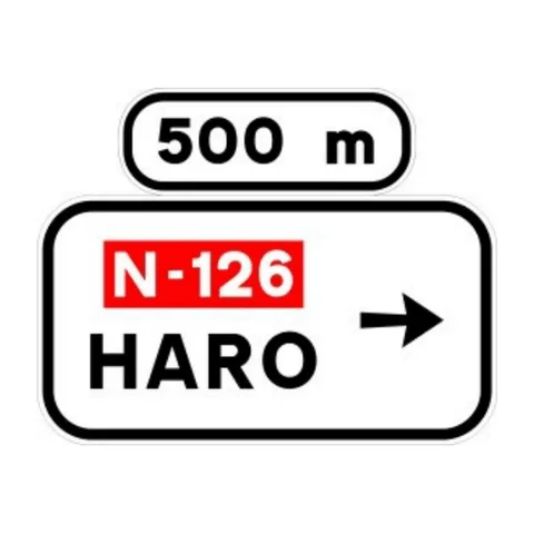 Señal S-220: Preseñalización, con cartel lateral, en carretera convencional o carretera multicarril hacia carretera convencional o carretera multicarril