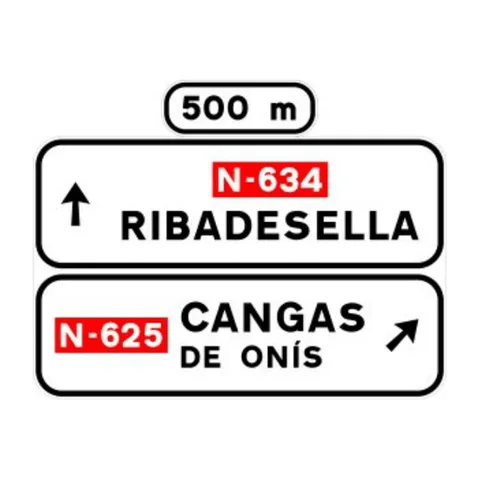 Señal S-220a: Preseñalización, con cartel lateral, en carretera convencional o carretera multicarril hacia carretera convencional o carretera multicarril y dirección propia