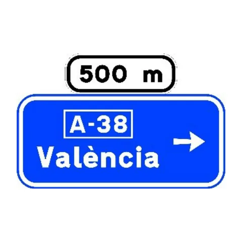 Señal S-222: Preseñalización, con cartel lateral, en carretera convencional o carretera multicarril hacia autopista o autovía