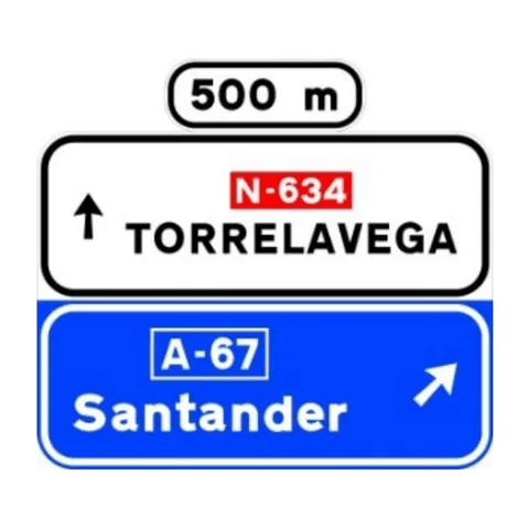 Señal S-222a: Preseñalización, con cartel lateral, en carretera convencional o carretera multicarril hacia autopista o autovía y dirección propia
