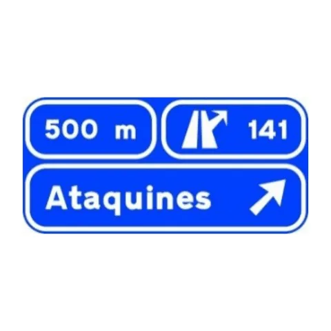 Señal S-225: Preseñalización, con cartel lateral, en autopista o autovía hacia cualquier tipo de carretera