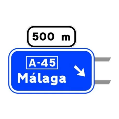 Señal S-232: Preseñalización, con cartel sobre la calzada, en carretera convencional o carretera multicarril hacia autopista o autovía