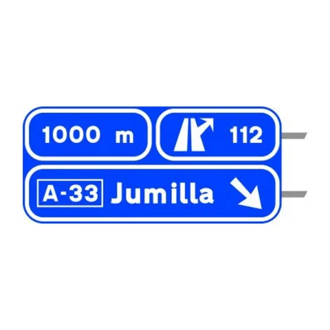 Señal S-235: Preseñalización, con cartel sobre la calzada, en autopista o autovía hacia cualquier tipo de carretera.