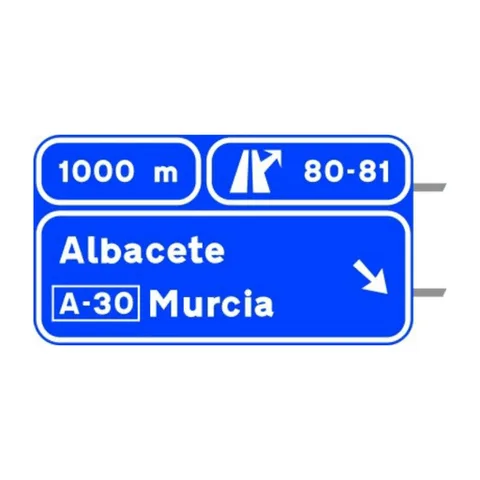 Señal S-242: Preseñalización, con cartel sobre la calzada en autopista o autovía, de dos salidas muy próximas hacia cualquier tipo de carretera