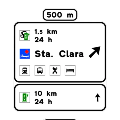Señal S-261: Preseñalización de servicios en carreteras convencionales con elevada intensidad de tráfico y en todas las carreteras multicarril.