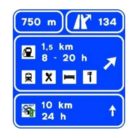 Señal S-263: Preseñalización de servicios en autopista o autovía.