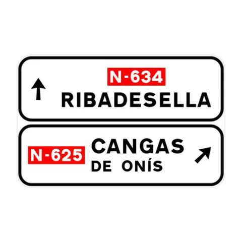 Señal S-348a: Señalización de salida inmediata, con cartel lateral, en carretera convencional o carretera multicarril hacia carretera convencional o carretera multicarril y dirección propia