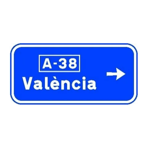 Señal S-349: Señalización de salida inmediata, con cartel lateral, en carretera convencional o carretera multicarril hacia autopista o autovía
