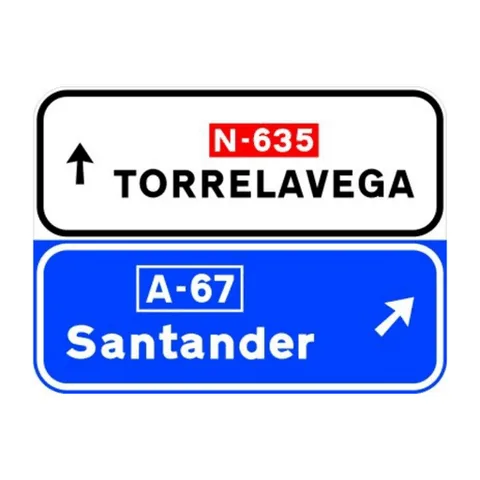 Señal S-349a: Señalización de salida inmediata, con cartel lateral, en carretera convencional o carretera multicarril hacia autopista o autovía y dirección propia