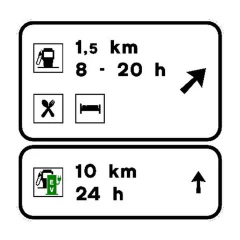 Señal S-376: Señalización de salida inmediata a servicios en carreteras convencionales con elevada intensidad de tráfico y en todas las carreteras multicarril.