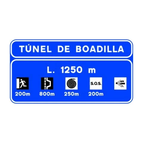 Señal S-531: Localización de un túnel en autopista o autovía con información sobre sus instalaciones de seguridad