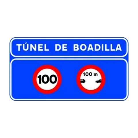 Señal S-533: Localización de túnel en autopista o autovía con información sobre las obligaciones específicas de circulación dentro del mismo