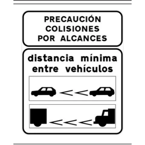 Señal S-992b: Señal informativa de la distancia mínima entre vehículos dentro de un túnel en carretera convencional o carretera multicarril