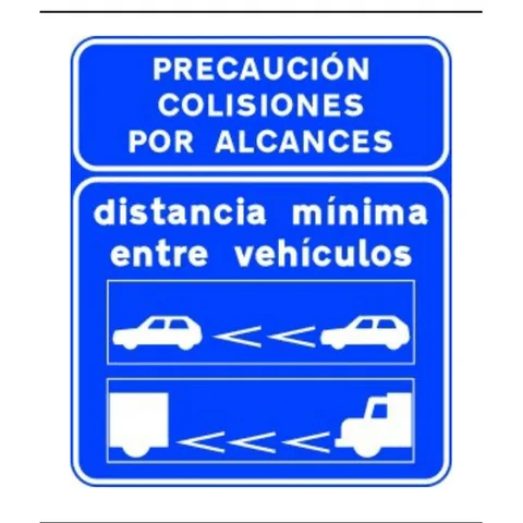 Señal S-992d: Señal informativa de la distancia mínima entre vehículos dentro de un túnel en autopista o autovía