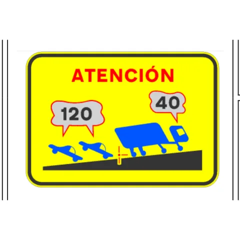 Señal S-993: Advertencia de riesgo de alcances en tramo de autopista o autovía en pendiente ascendente